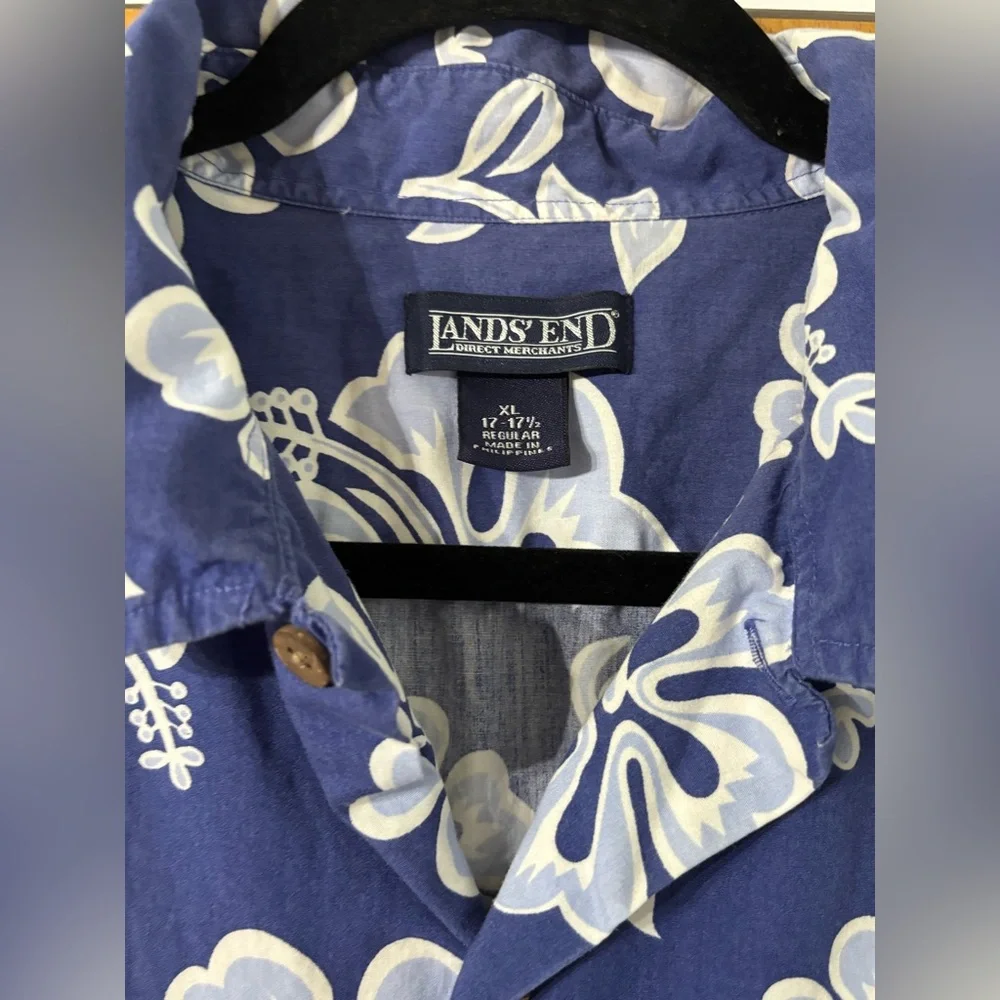 Lands' End Navy Hawaiian Floral Shirt